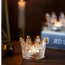Crown Glass Tealight Holder with Gold Rim