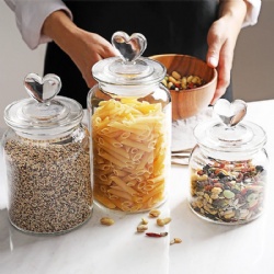 Heart Lid Clear Cylinder Glass Storage Jar