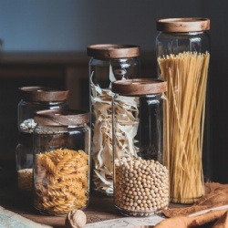 Bamboo Lid Borosilicate Glass Storage Jar