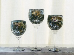 Pewter Mosaic Rectangle Piece Goblet Candle Holder for Holiday