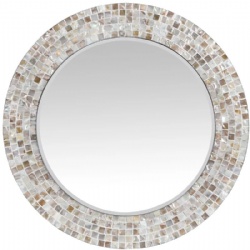 19 Inch Round Mother of Pearl Mosaic Mirror with Bevel Middle Mirror