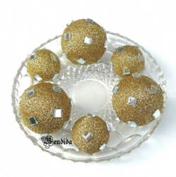 Gold Mosaic Decorative Ball with Silver Mirror Piece and Beautiful Glass Bowl