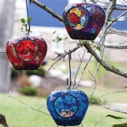 Apple Shape Outside Garden Bird Feeder in Different Mosaic Designs