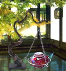 Shining Red Outside Hanging Mosaic Glass Bird Feeder for Garden