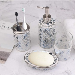 Houseware Used Set of 4 Simple Square Piece Mosaic Bathroom Set Hand Made