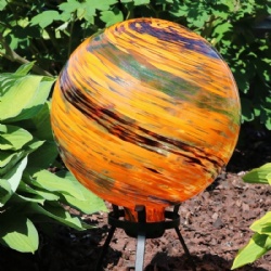 Beautiful Orange Glass Gazing Ball Outdorr Usage
