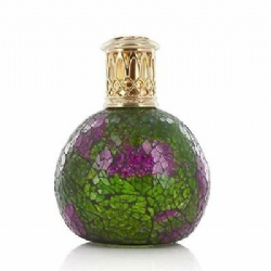 Peaceful Green and Purple Mosaic Oil Lamp with Light Gold Lid