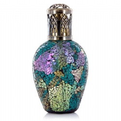 Glam Iridescent Green Mosaic Oil Lamo with Beautiful Dark Gold Lid
