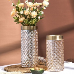 Iridescent Gold Glass Vase with Copper Lid