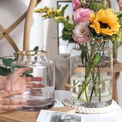 Gold Rim Cylinder Glass Vase in Hight Grade Quality
