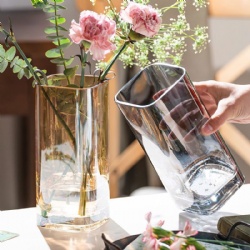 Square Iridescent Glass Vase for Home Decoration